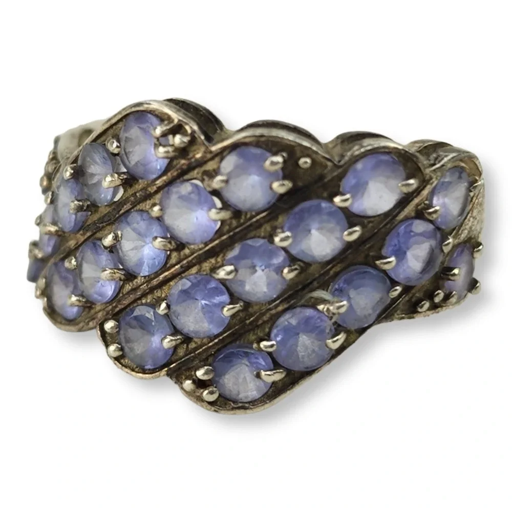 Vintage Sterling Silver Tanzanite Cocktail Ring Size 7.25 Purple 925 Faceted